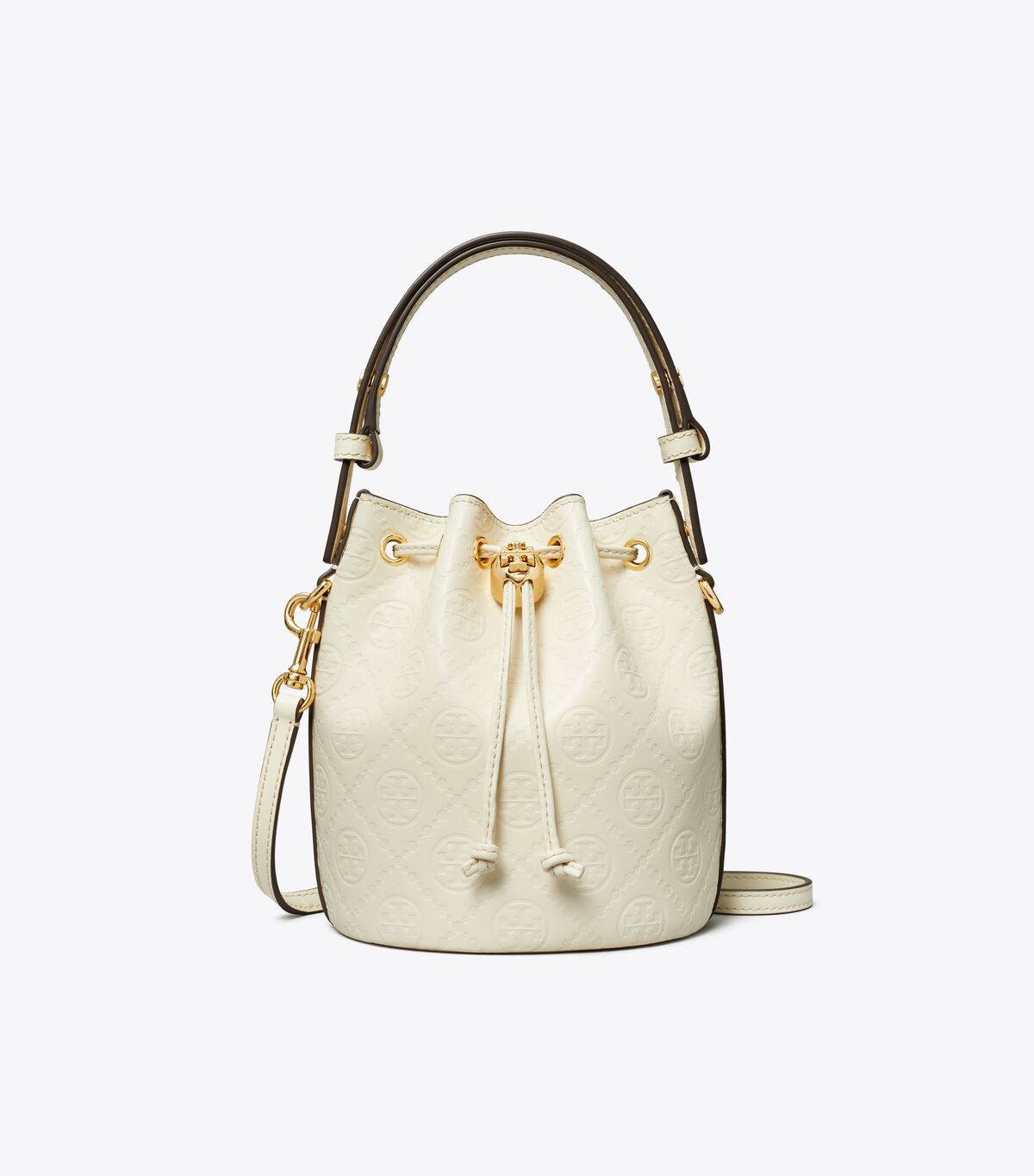 tory burch t monogram leather mini bucket bag