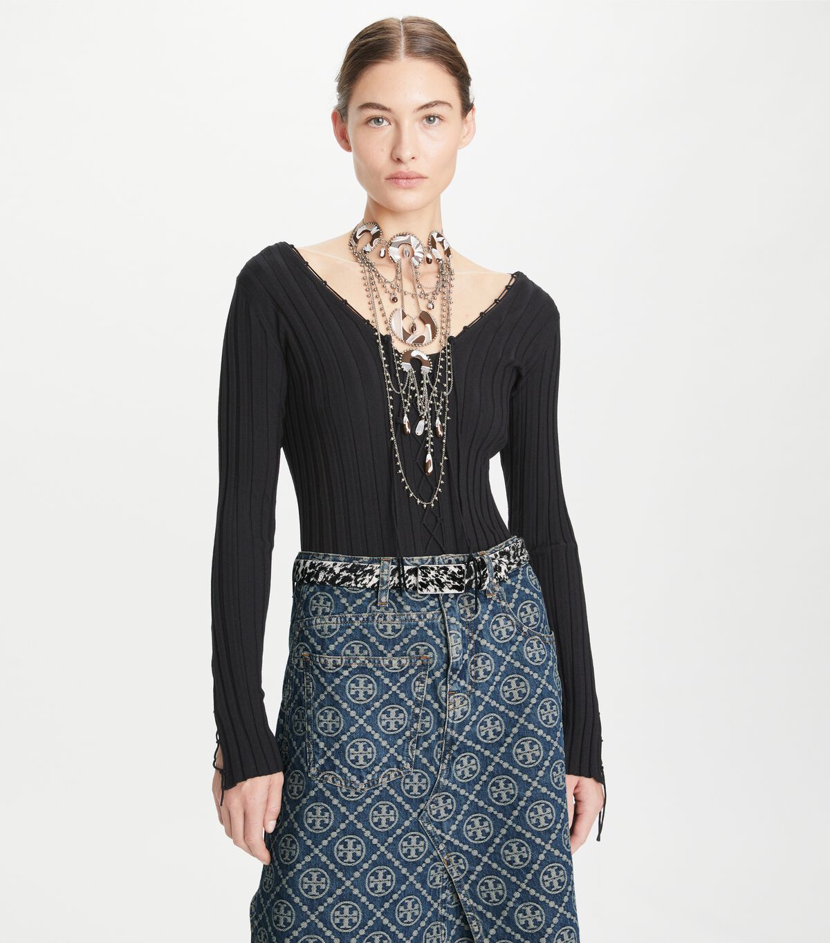 tory burch lace up wool sweater