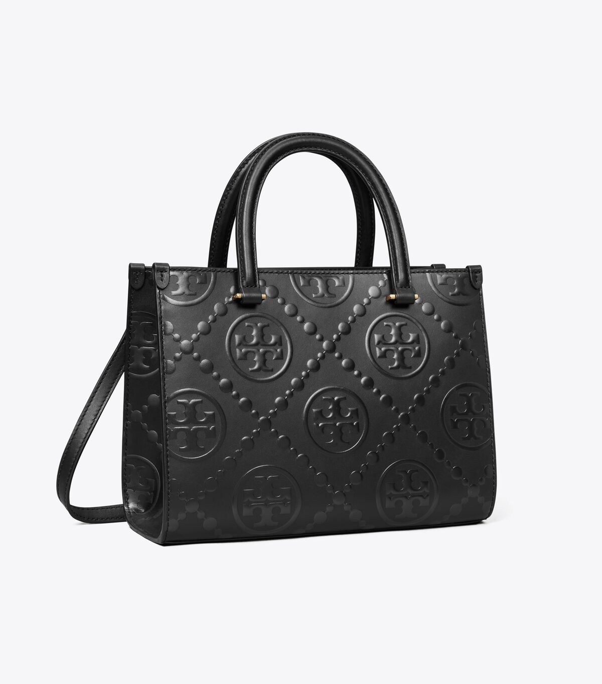 tory burch t monogram top handle embossed tote