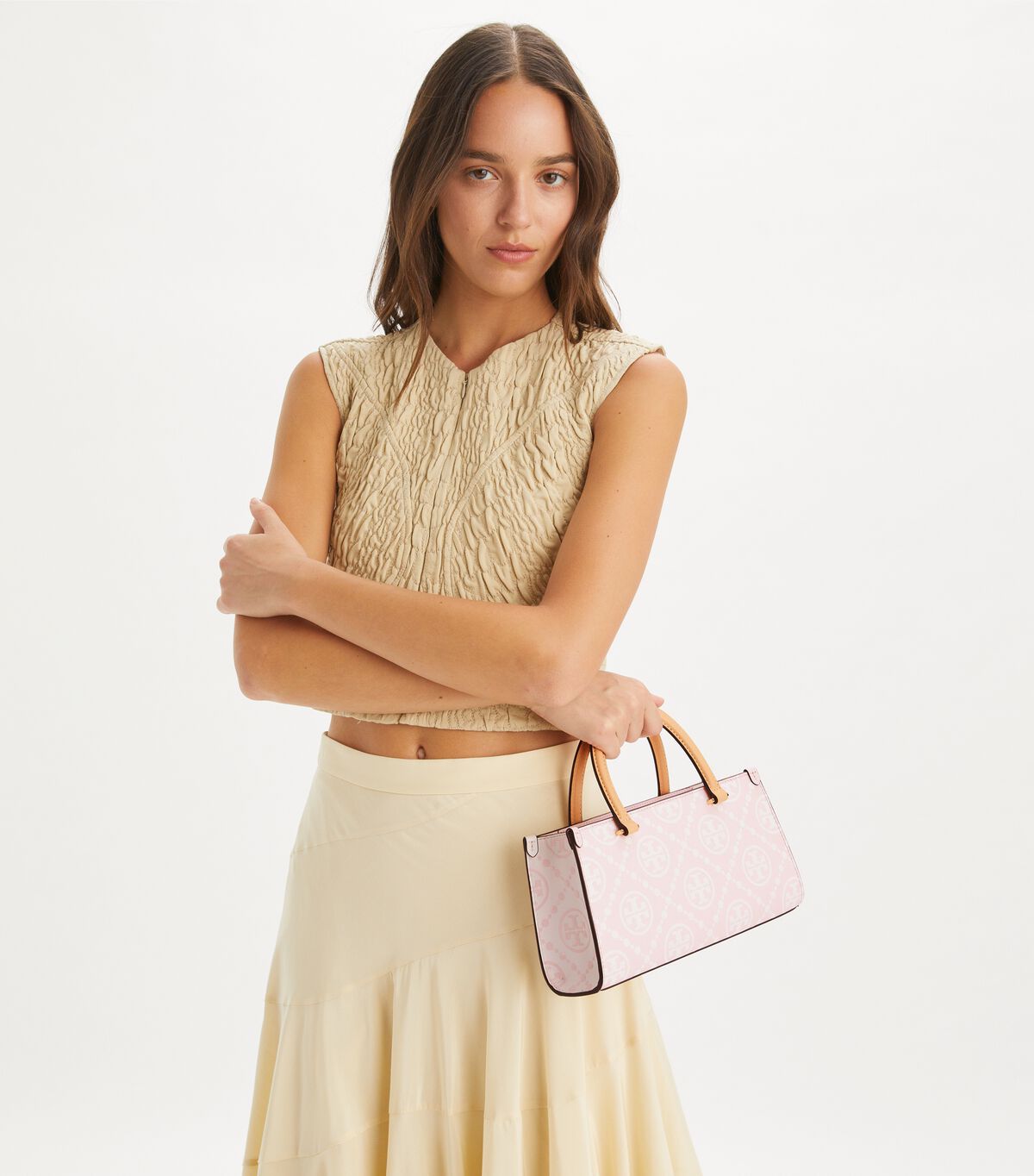 tory burch t monogram contrast embossed small east west tote