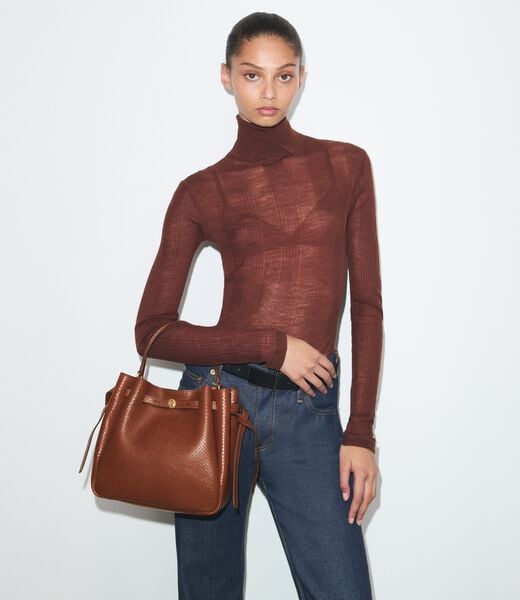 tory burch romy snake embossed bucket bag