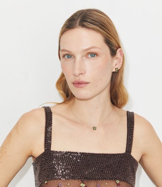 tory burch قرط كيرا على شكل زهرة مطلية بالمينا