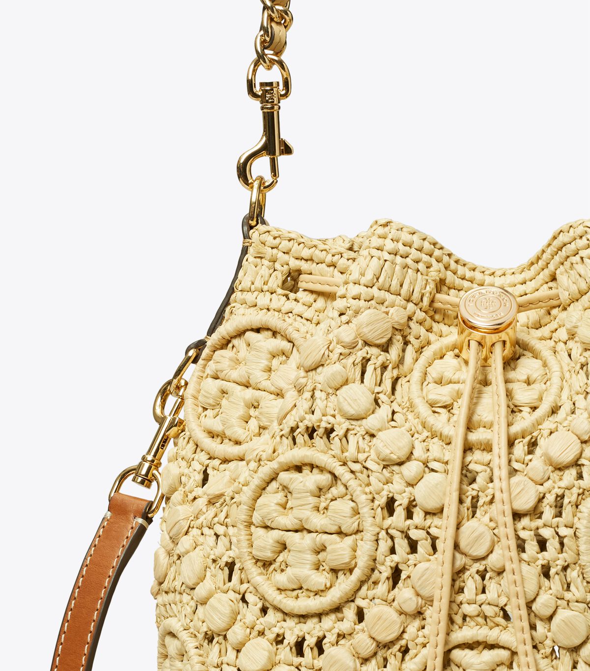 tory burch t monogram raffia bucket bag