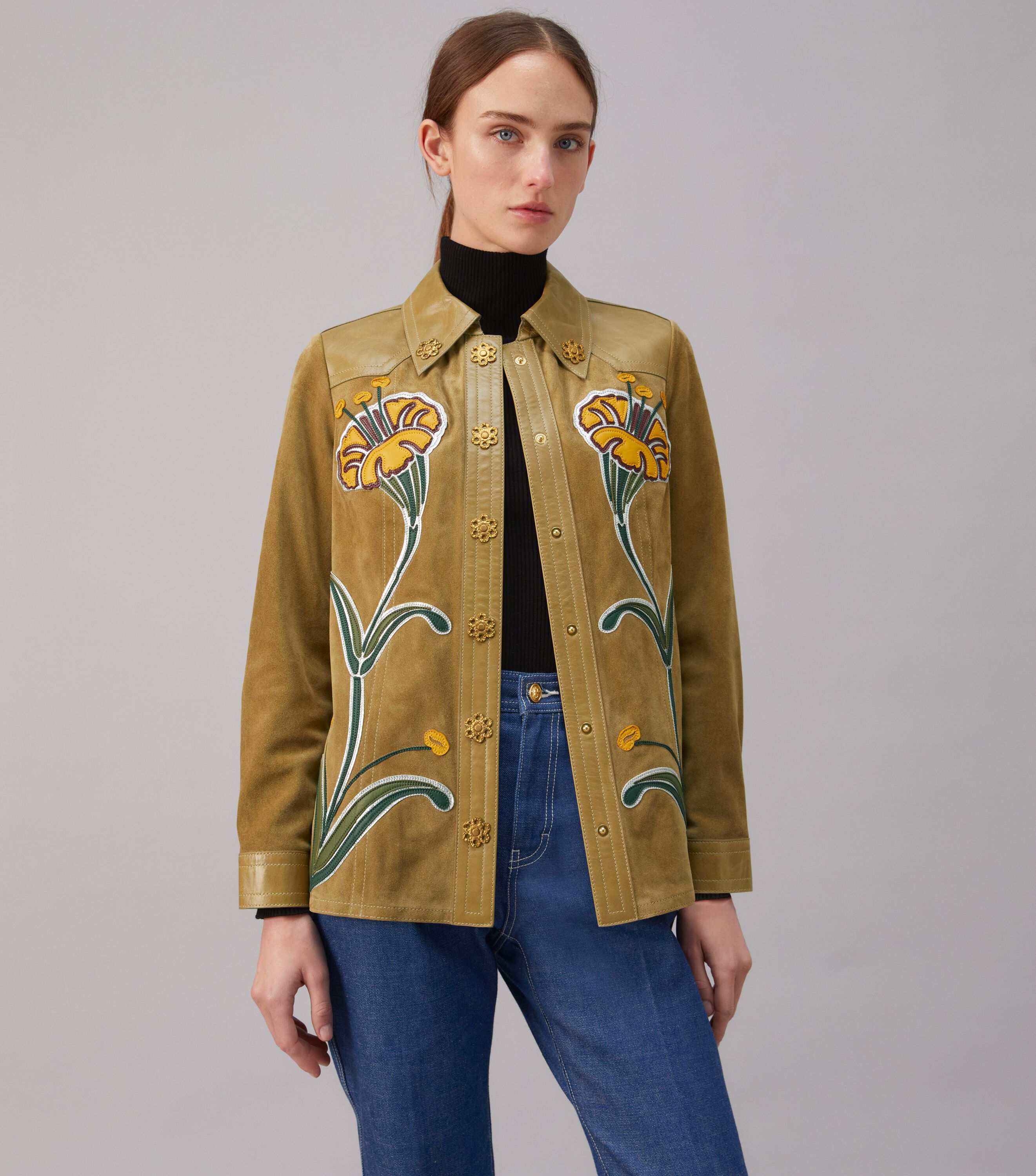 Embroidered suede jacket store