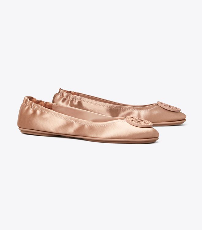 Minnie Embellished-Logo Travel Ballet Flat, Satin | Shoes | Tory Burch