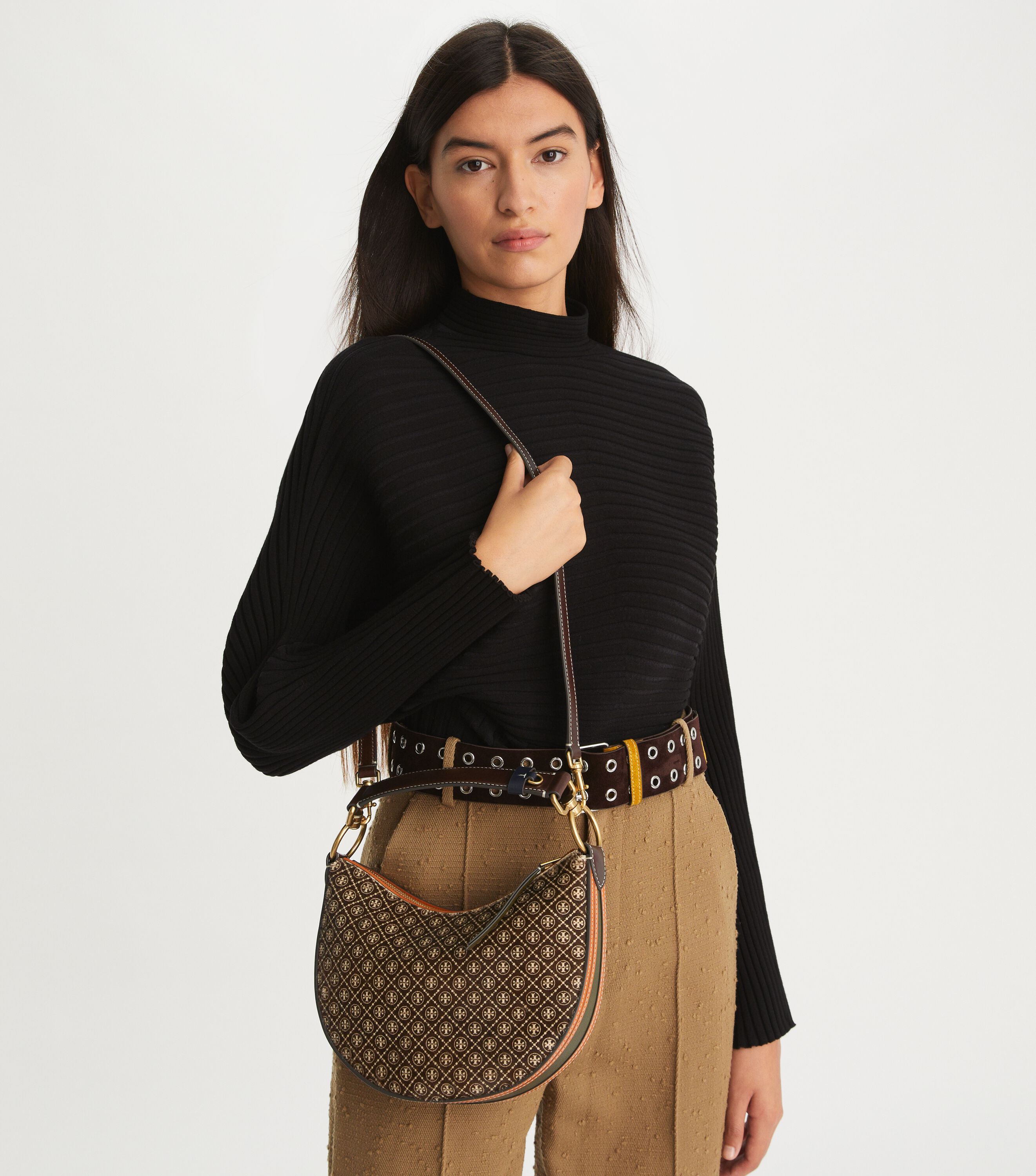 T Monogram Calf Hair Mini Crescent Bag Handbags Tory Burch