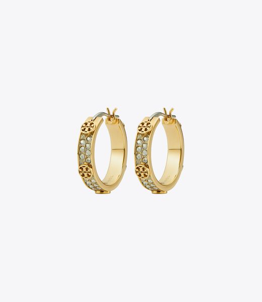 tory burch small icon pave hoop earrings