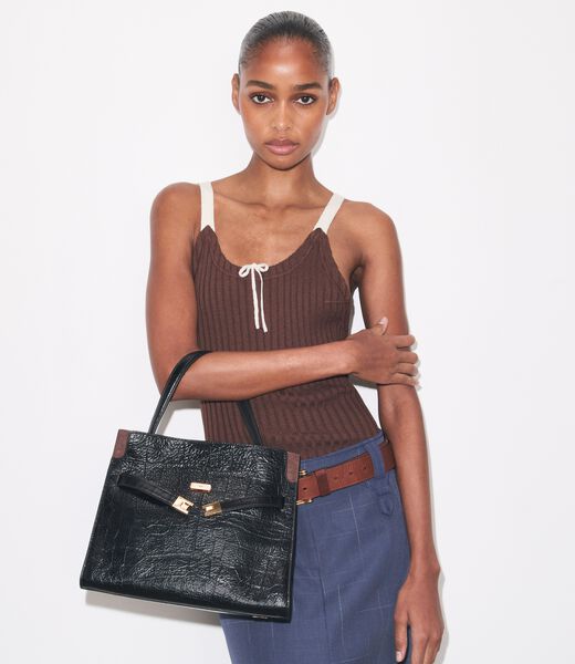tory burch حقيبة لي رادزيويل الصغيرة المزدوجة المنقوشة