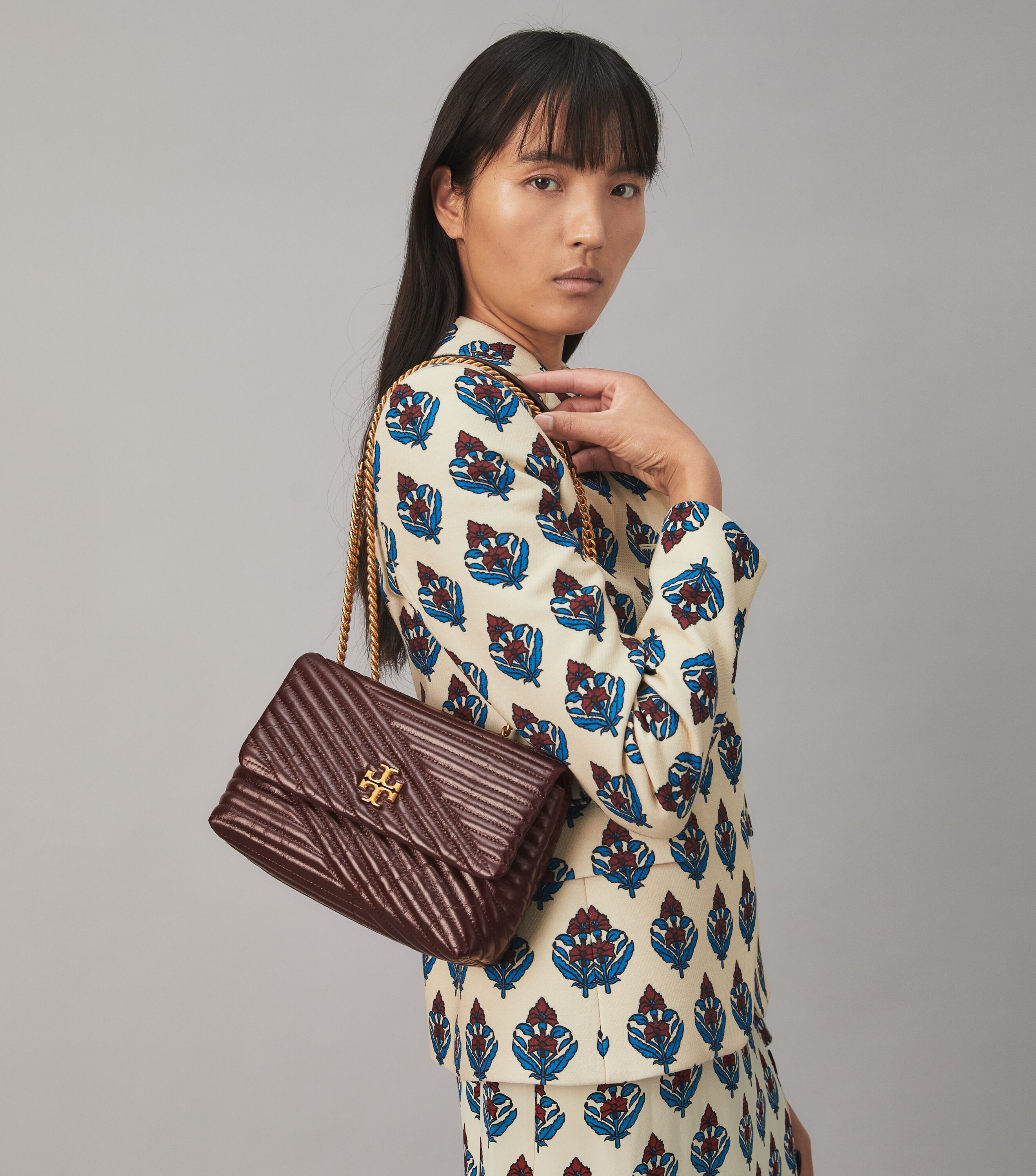 Kira Chevron Glazed Small Convertible Shoulder Bag