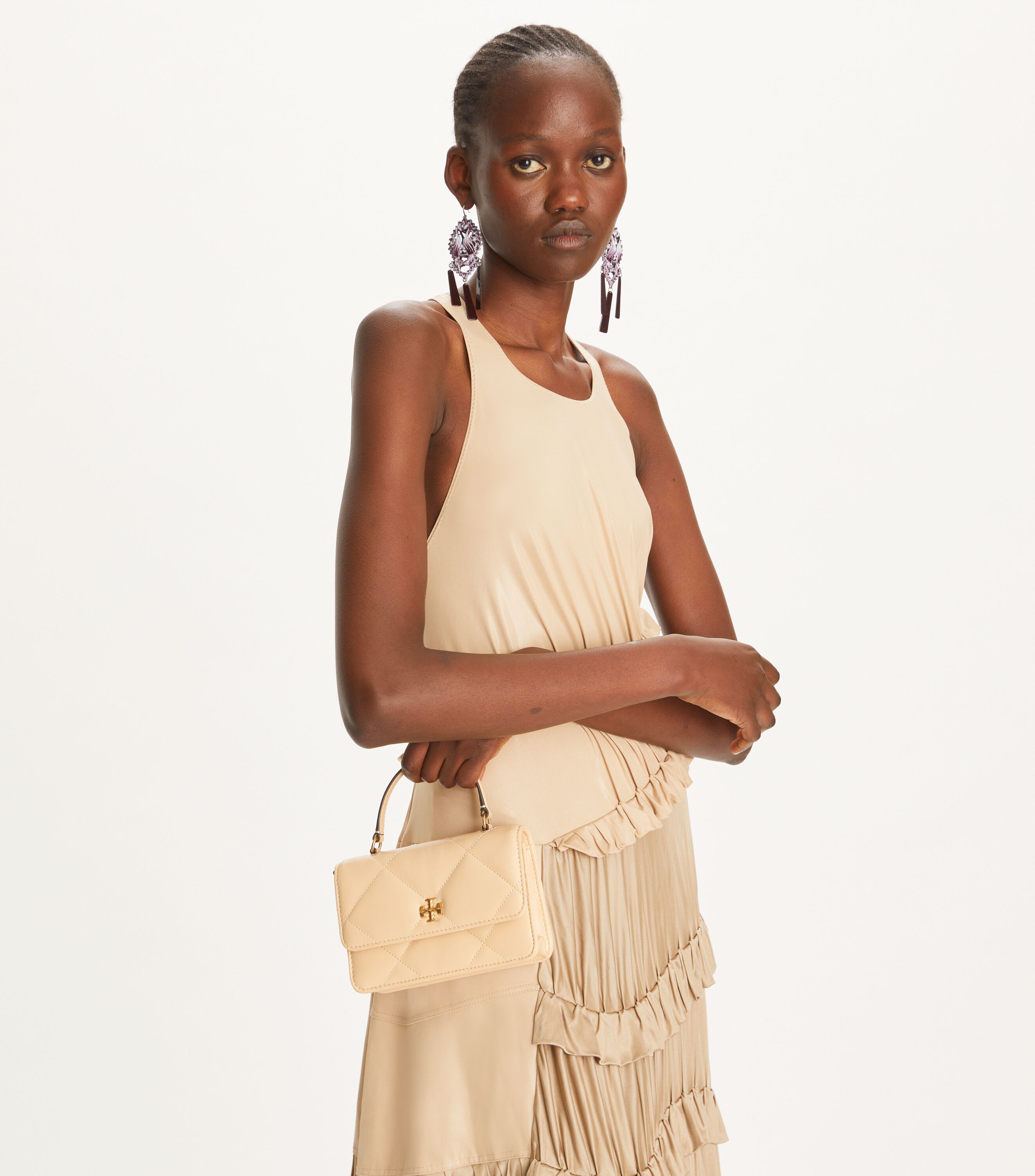 Mini Kira Diamond Quilt Top-Handle Crossbody, Vanilla Soft Serve