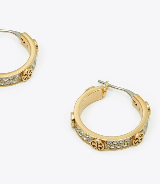 tory burch small icon pave hoop earrings