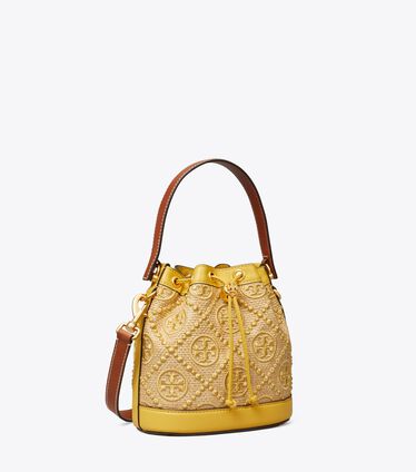 T Monogram Straw Bucket Bag