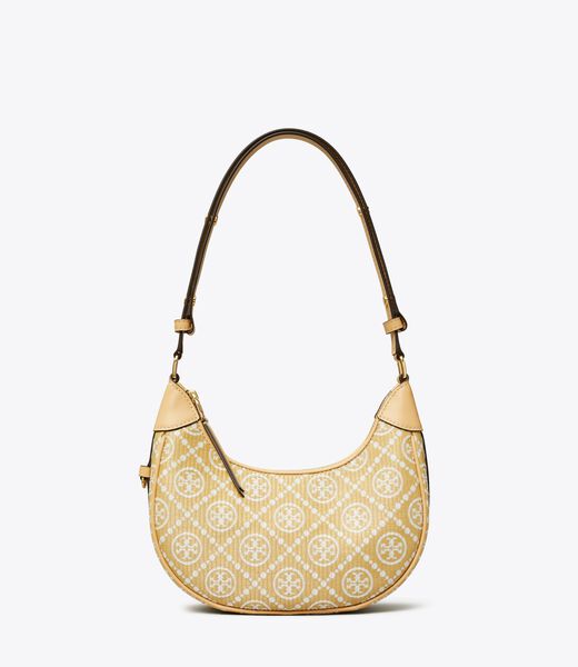 tory burch t monogram raffia crescent bag