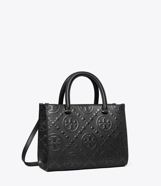 tory burch t monogram top handle embossed tote
