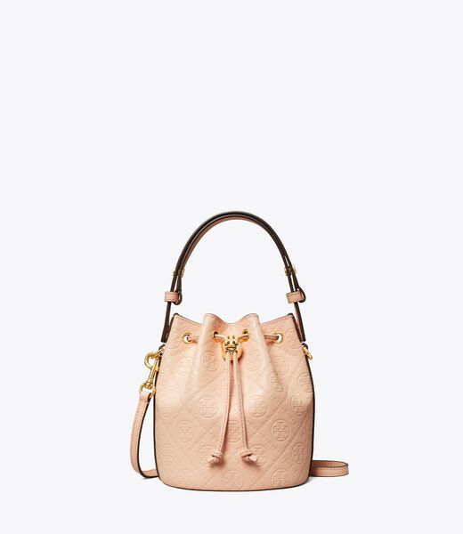tory burch t monogram leather mini bucket bag