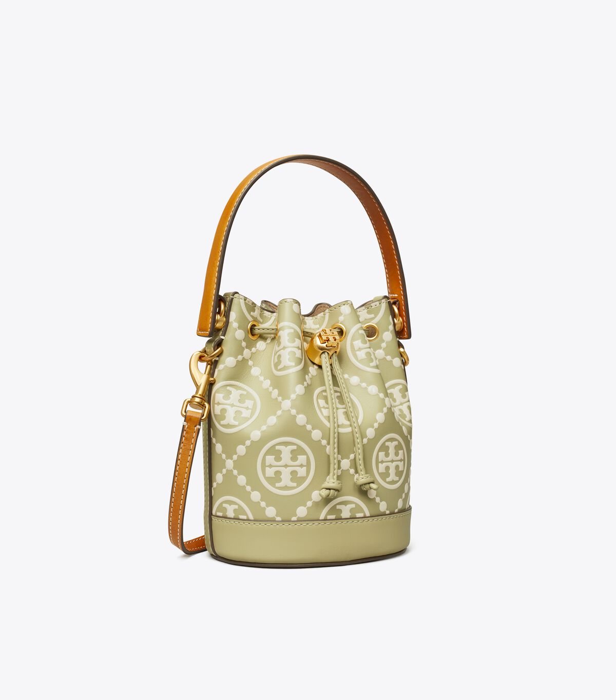 tory burch t monogram contrast embossed mini bucket bag