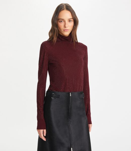 tory burch embellished viscose jersey turtleneck