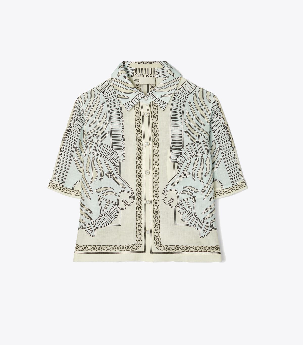 tory burch printed linen camp shirt