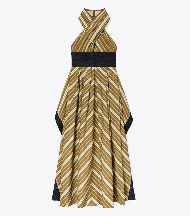 Coffee Stripe Poplin Dress