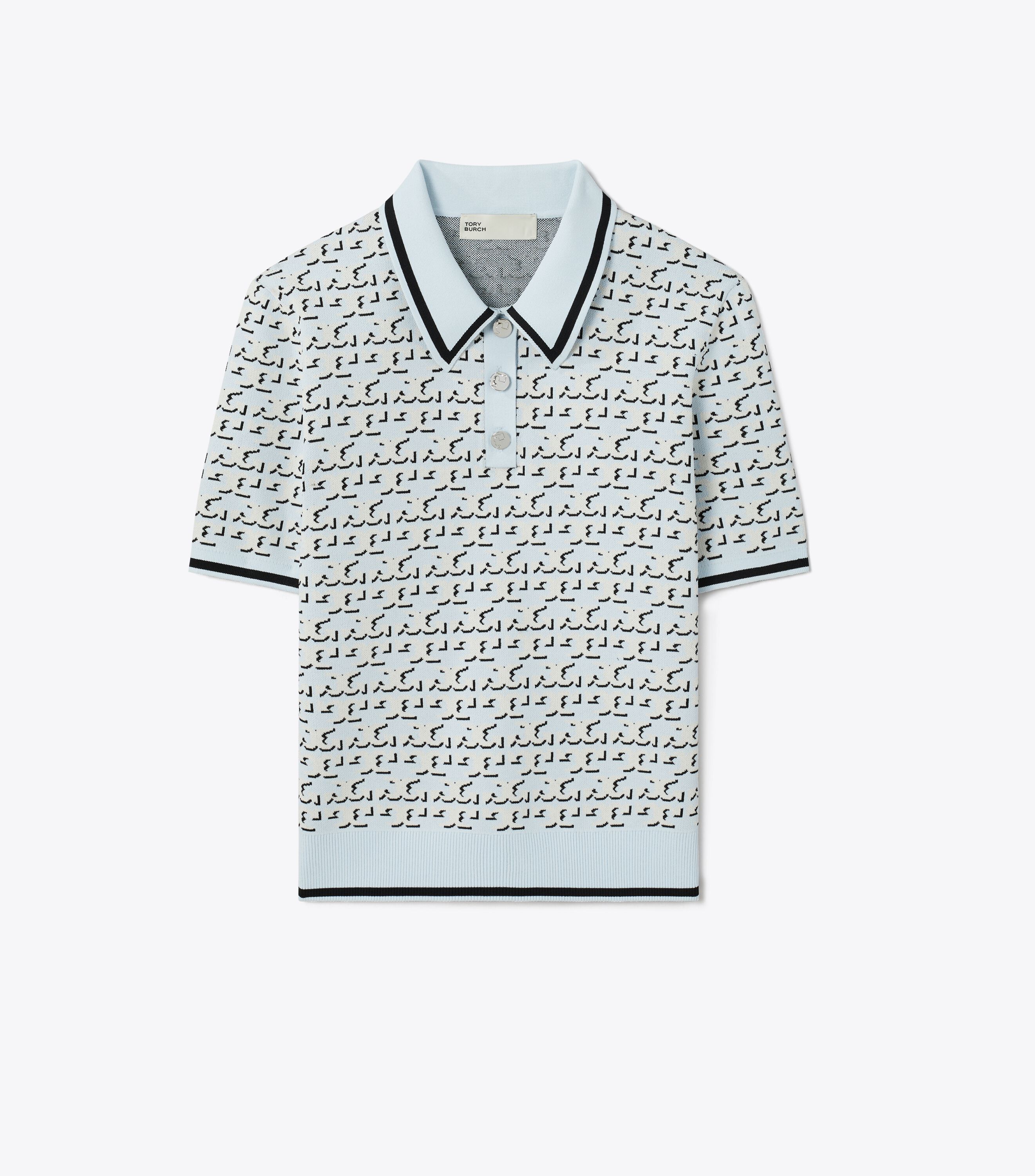 Logo Jacquard Polo Top, Blue T Logo Drop Shadow | Tory Burch KSA