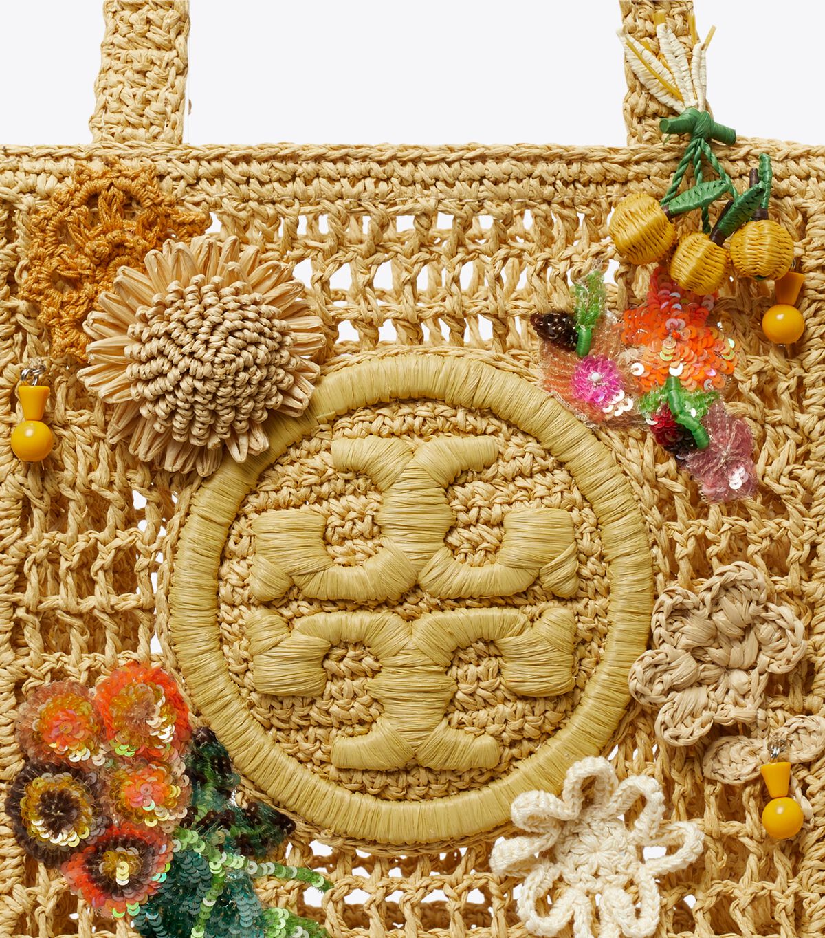 tory burch mini ella embellished hand crocheted tote