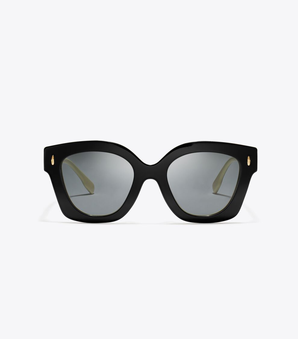 Miller Pushed Square Sunglasses, Black/Ivory/Dark Grey Tory