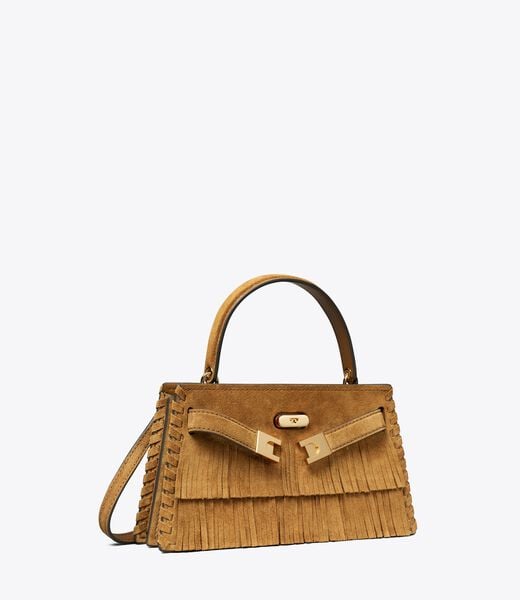 tory burch mini lee radziwill suede fringe top handle bag