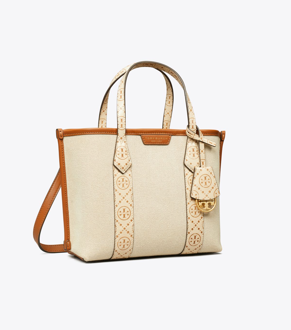 tory burch small perry canvas triple compartment tote