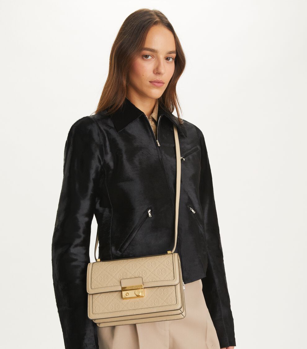 T Monogram Leather Shoulder Bag, Fresh Clay Tory Burch KSA