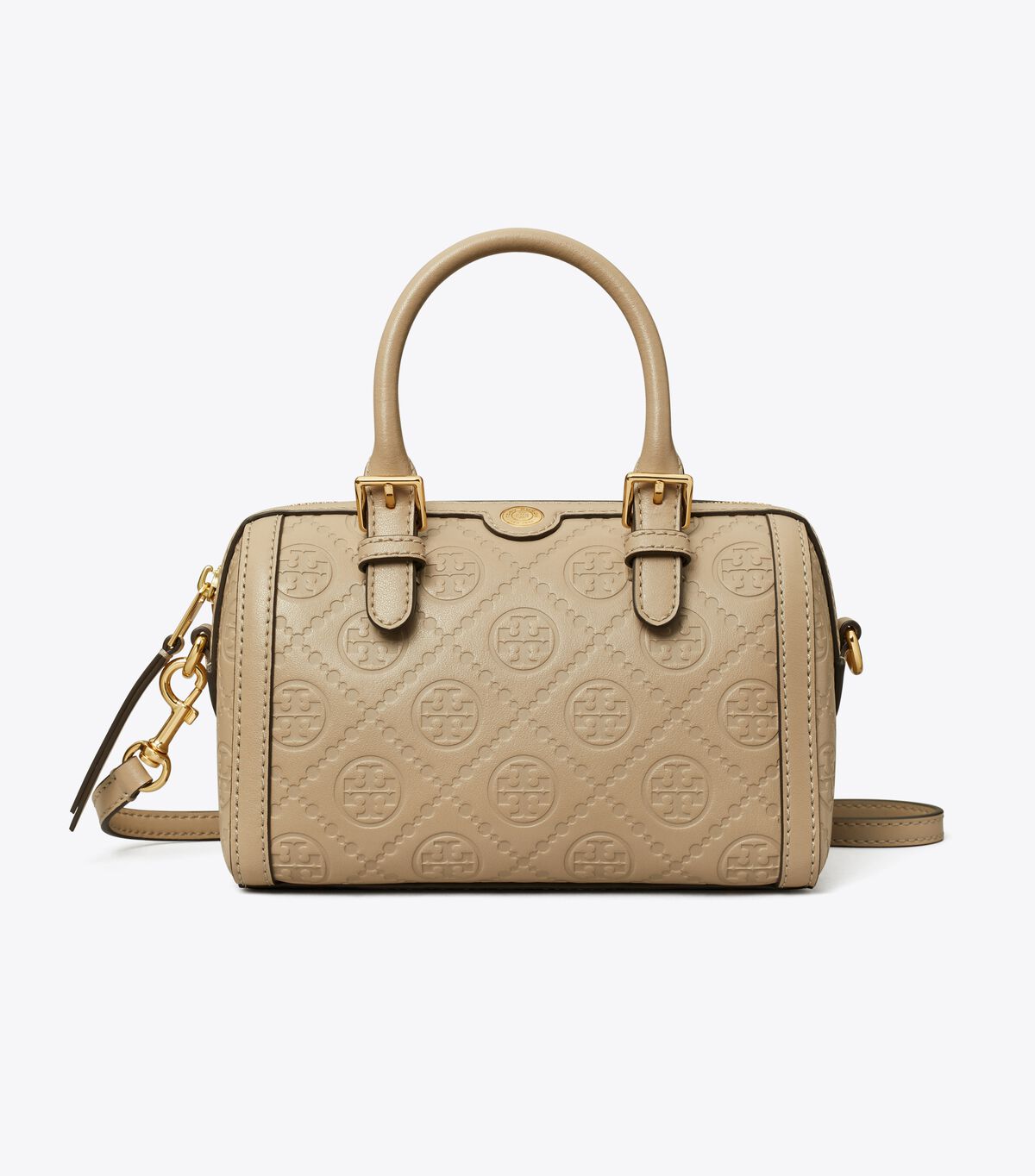 tory burch petite t monogram leather barrel bag