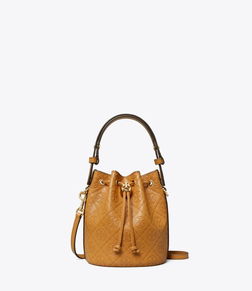 tory burch t monogram leather mini bucket bag