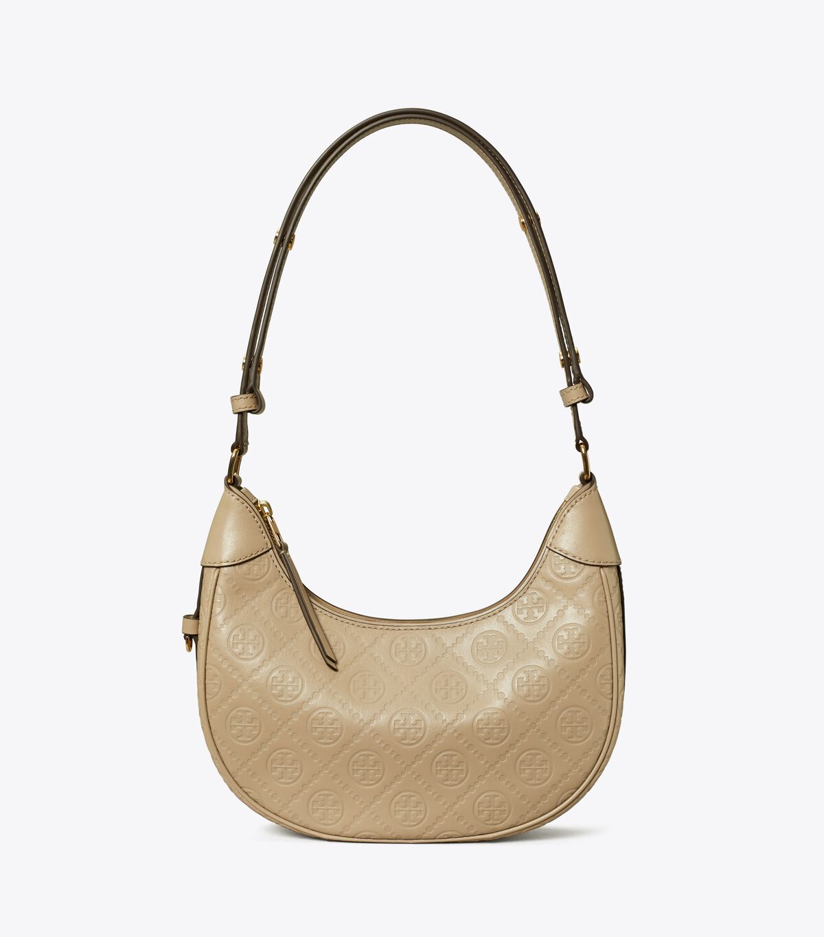 tory burch t monogram leather crescent bag