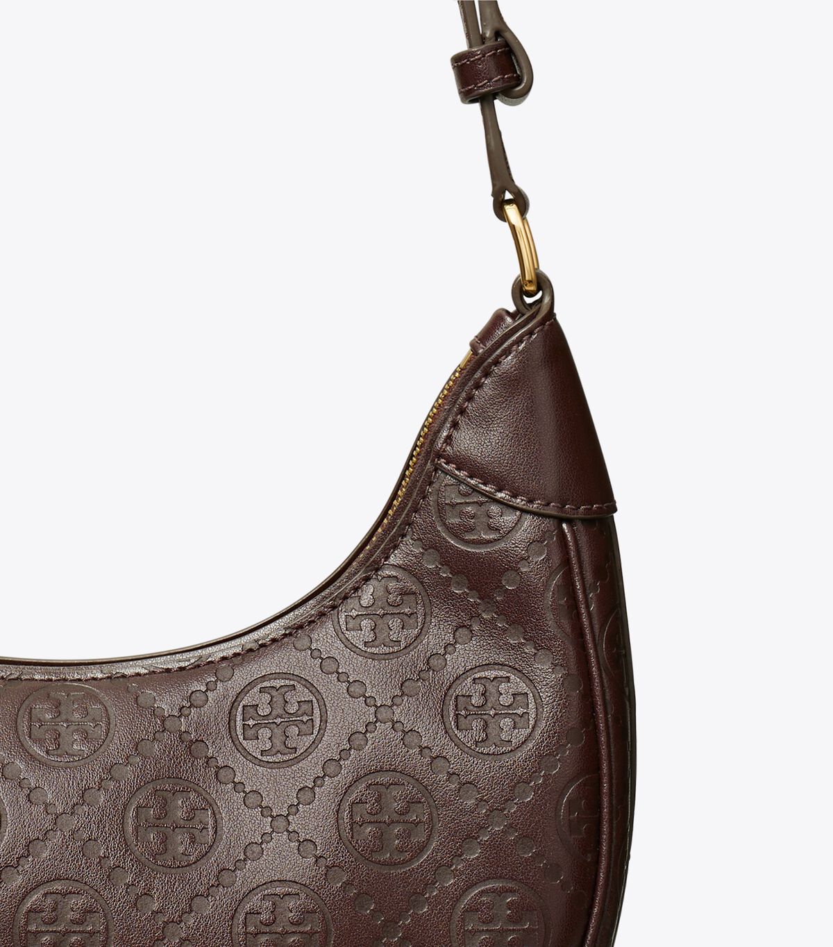 tory burch t monogram leather crescent bag