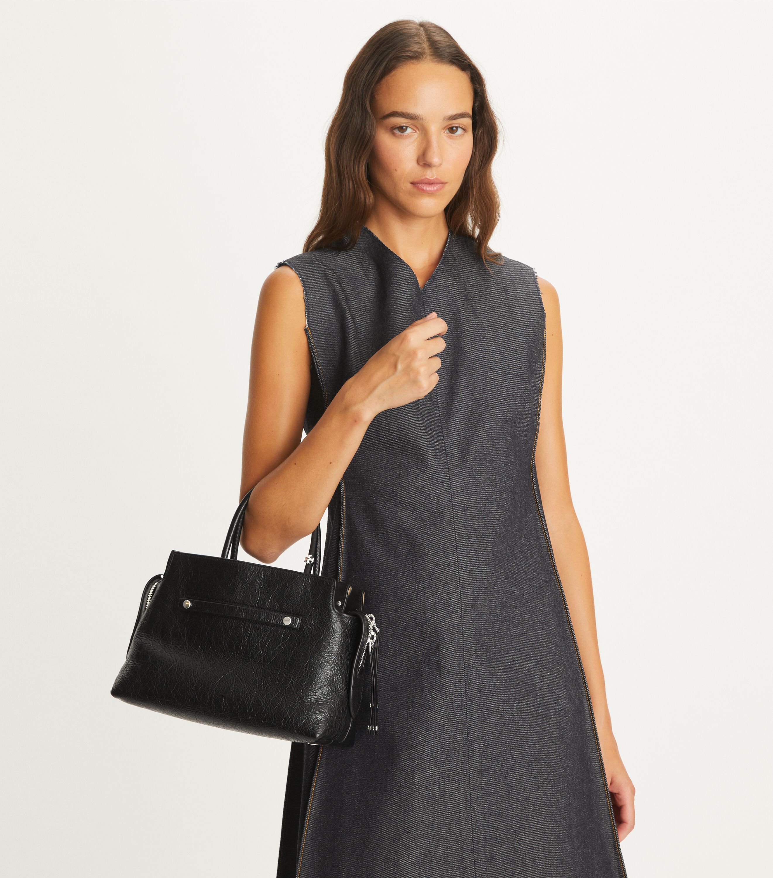 Mercer Distressed Satchel, Black | Tory Burch KSA Mercer Distressed Satchel, Black | Tory Burch KSA