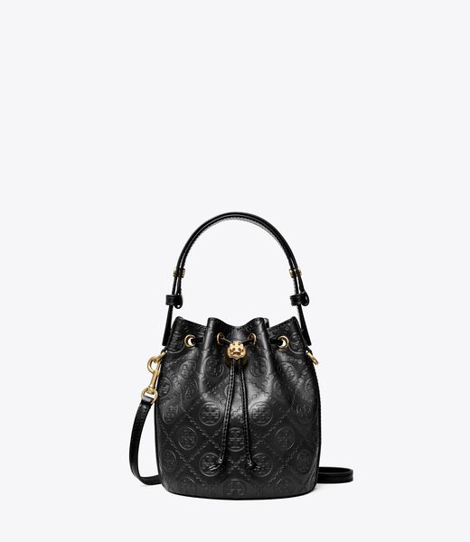 tory burch t monogram leather mini bucket bag
