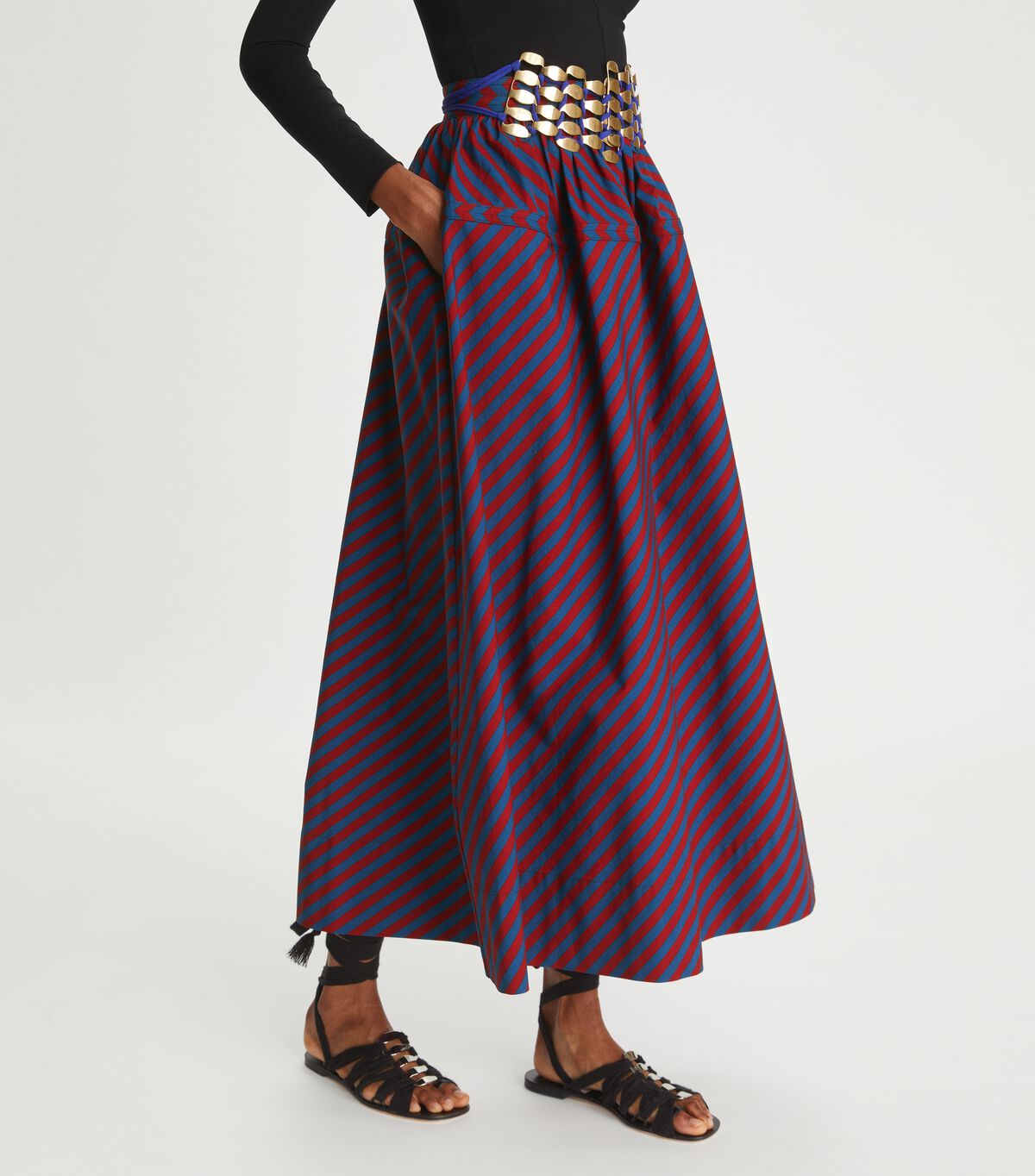 tory burch striped cotton poplin skirt