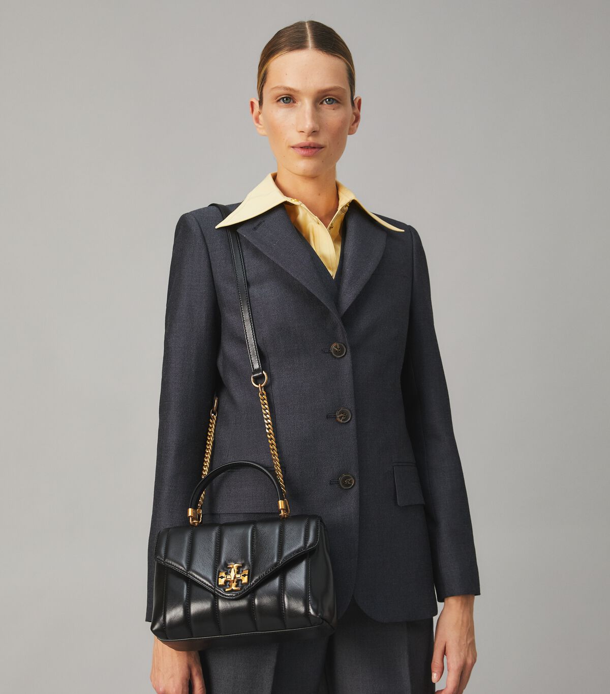 Kira Quilted Leather Shoulder Bag in Black - Tory Burch