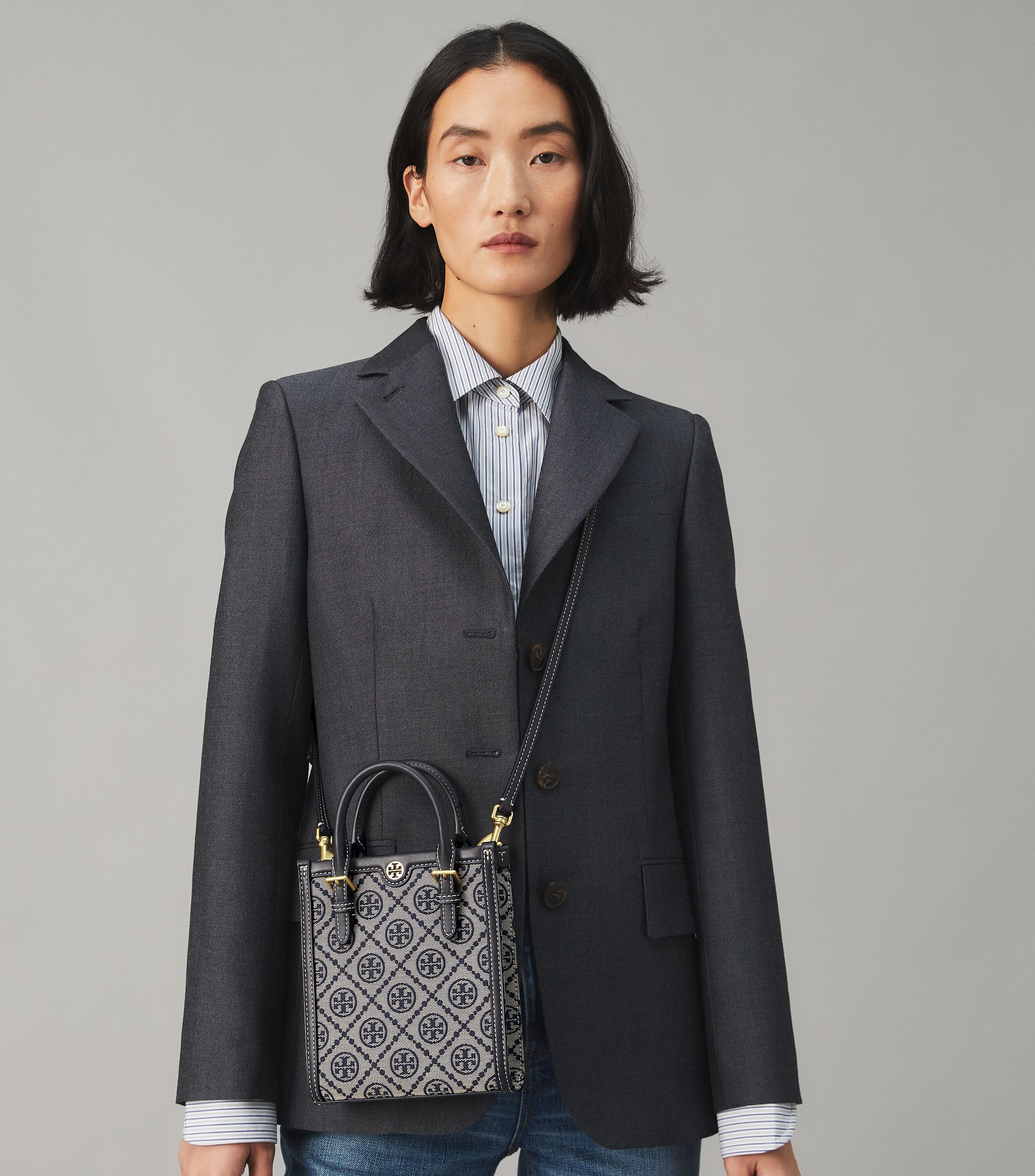 Mini T Monogram Tote, Tory Navy | Tory Burch KSA