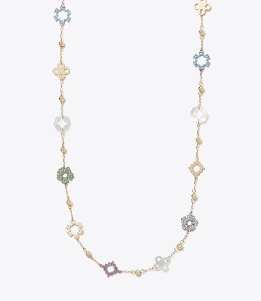 tory burch long forget me not pav   necklace