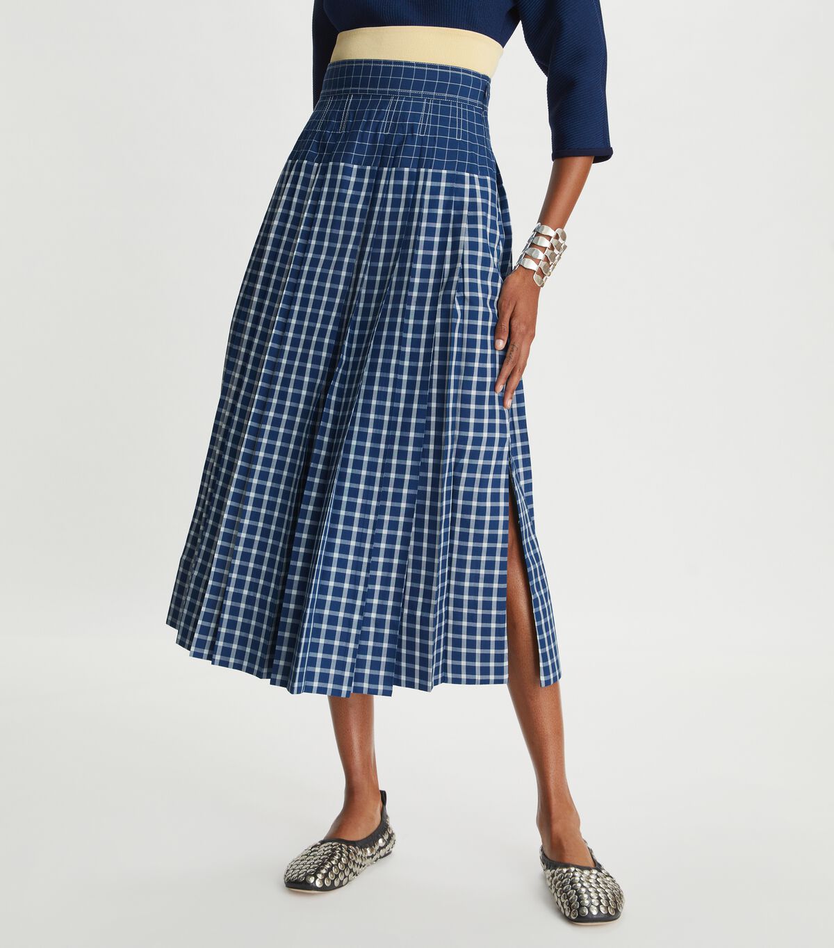 tory burch picnic plaid silk pleated skirt