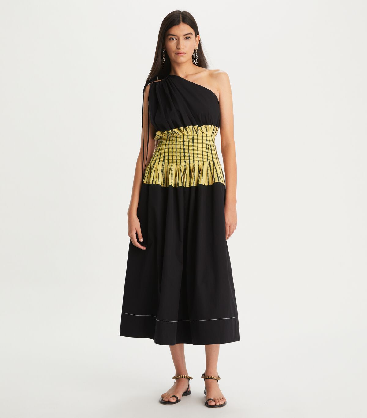 tory burch tie dye stripe colorblock one shoulder dress