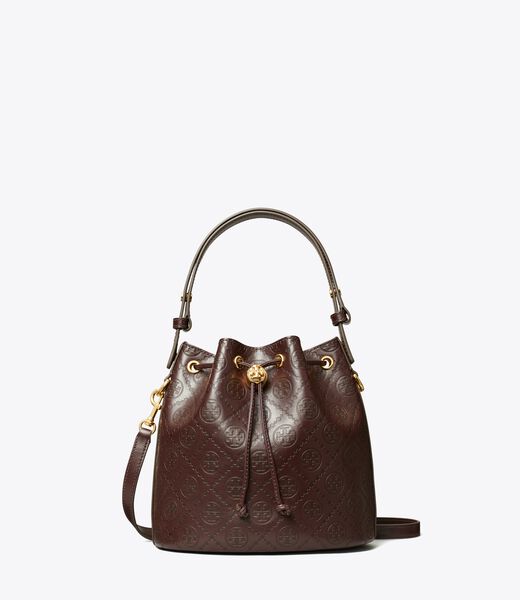 tory burch t monogram leather bucket bag