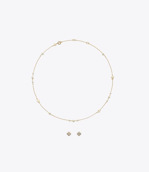 tory burch kira necklace and stud earring gift set