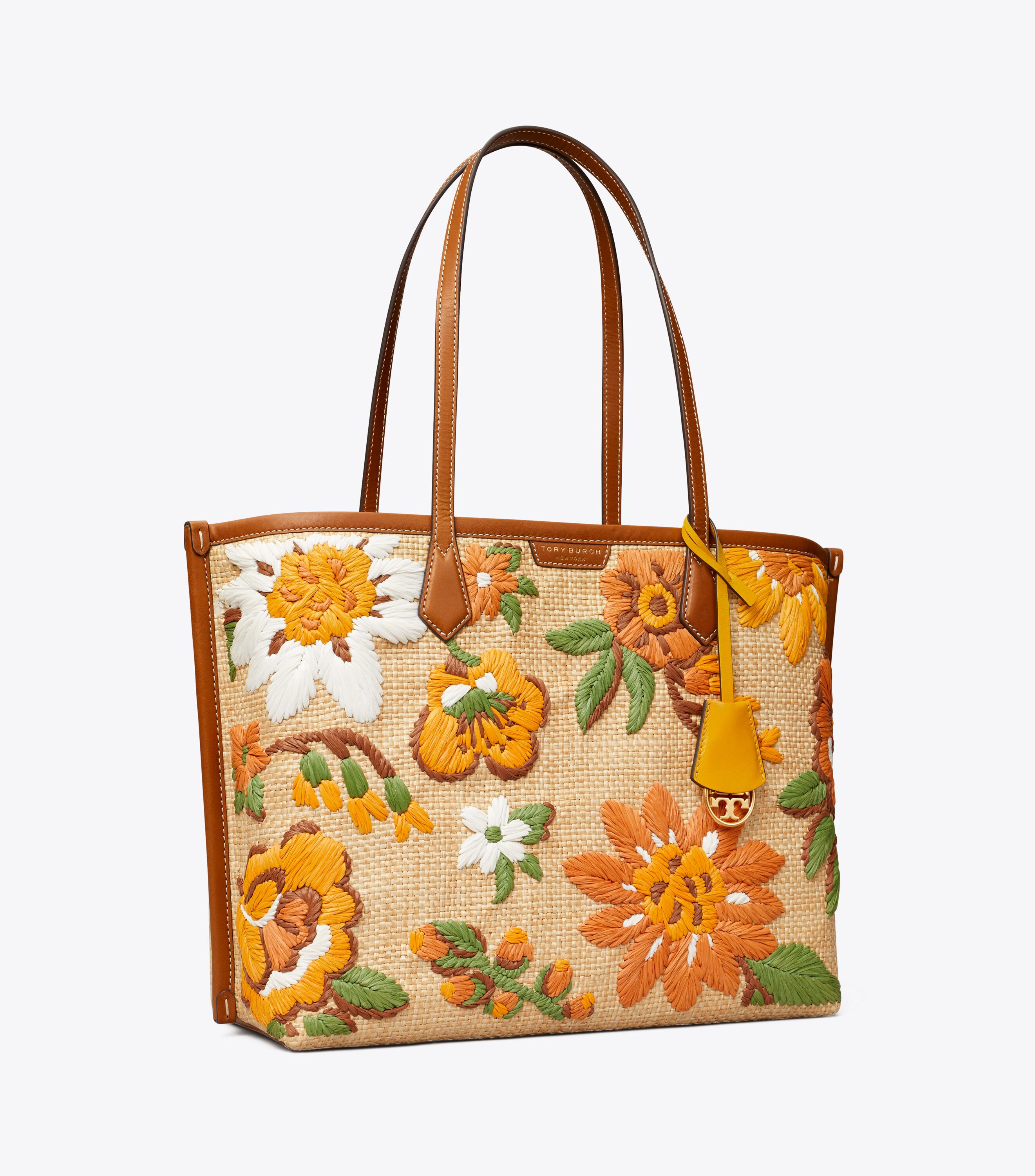 Perry Embroidered Straw Triple compartment Tote