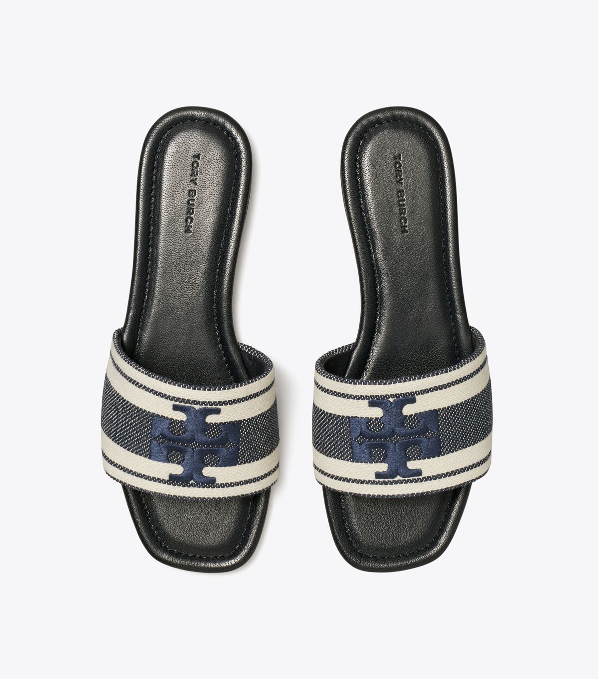 tory burch double t jacquard slide