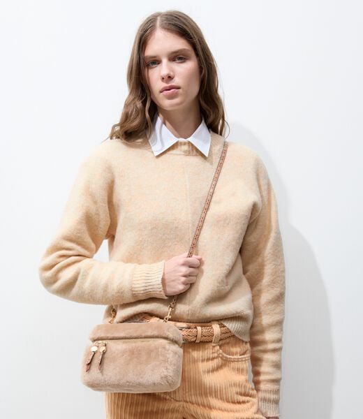 tory burch romy shearling slim top handle bag