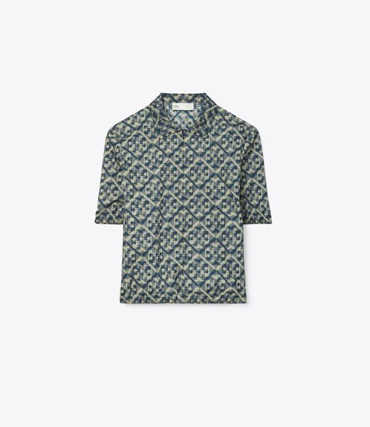 tory burch prismatic t monogram nylon zip polo