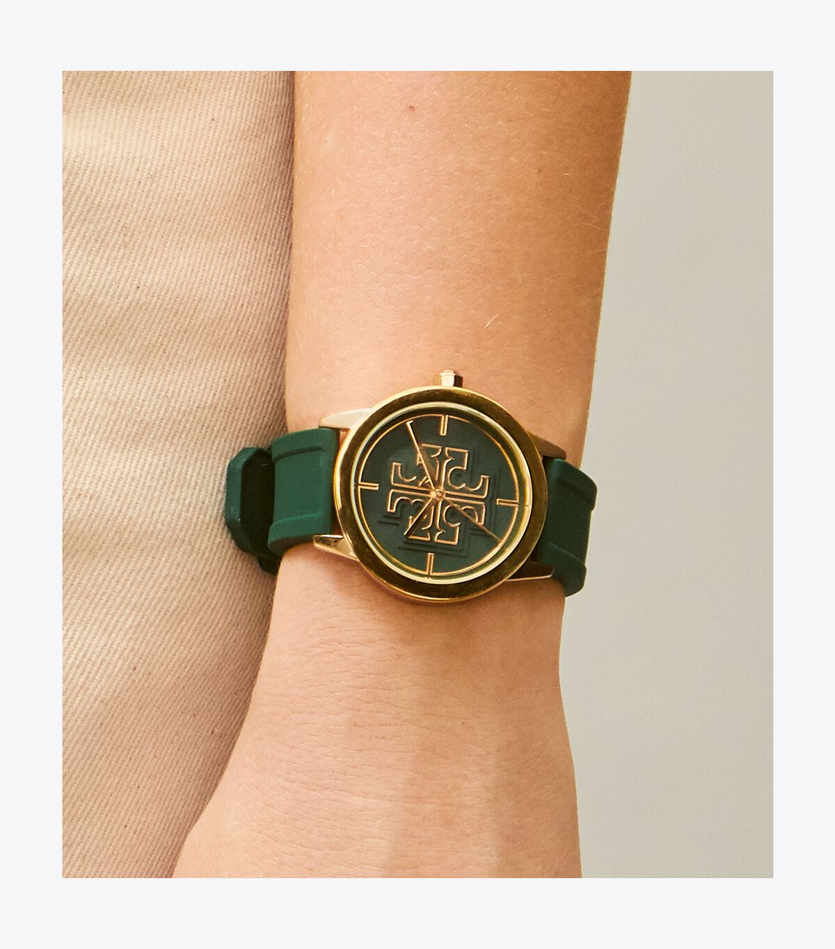 tory burch gigi watch  navy silicone gold tone  36 x 42 mm