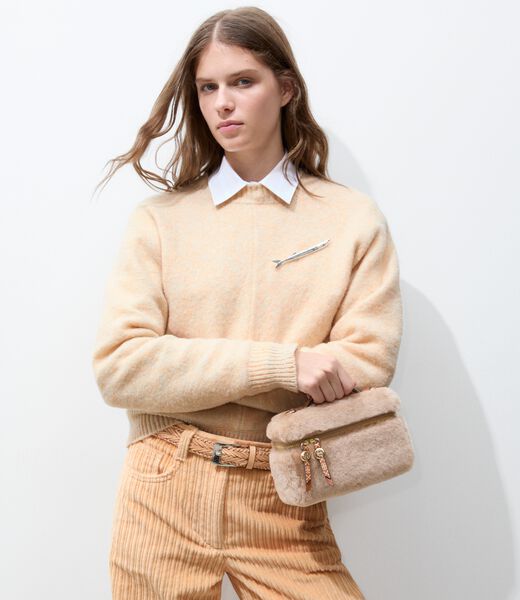 tory burch romy shearling slim top handle bag