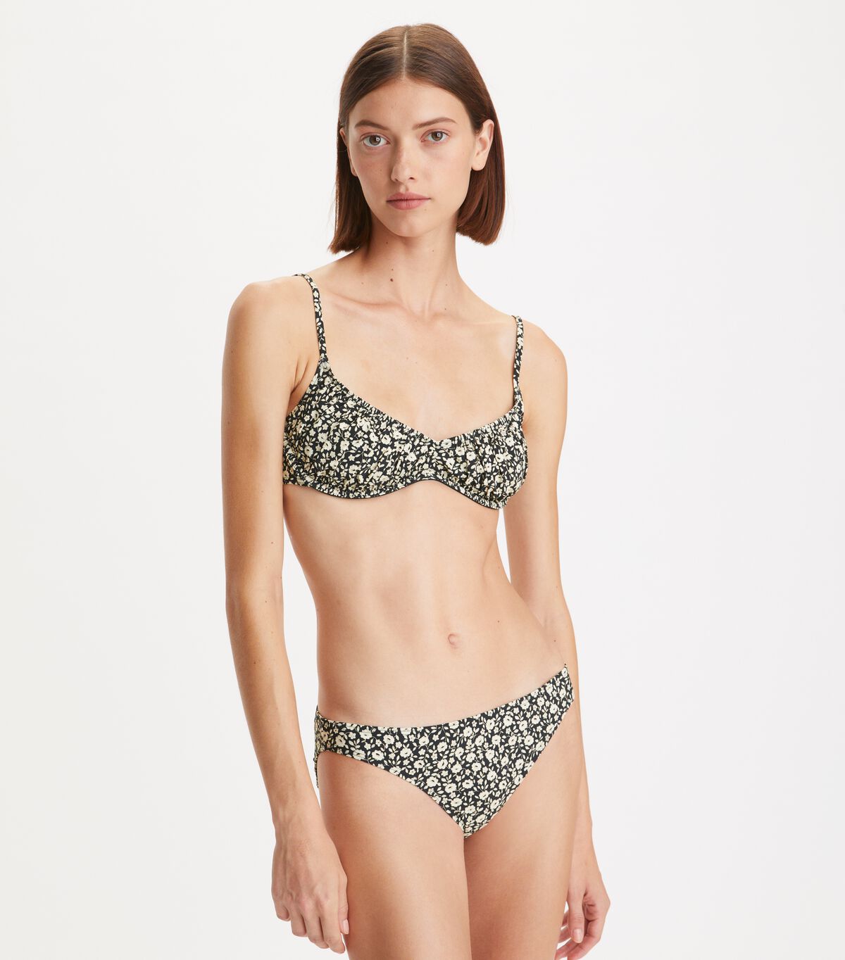 tory burch printed shirred underwire bikini top